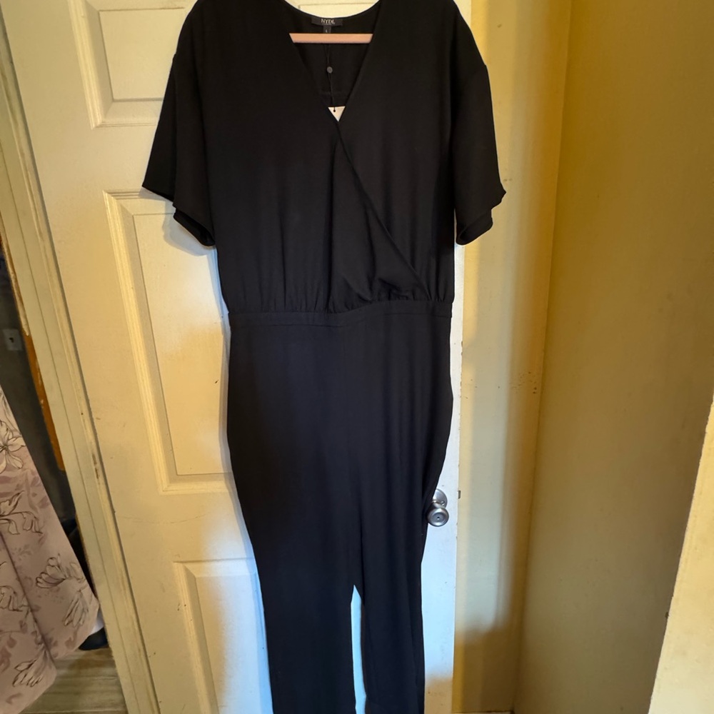 NYDJ Black Relaxed Fit Jumpsuit with V-Neck